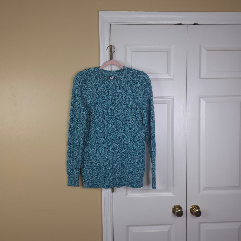 Lands' End Women's Teal Blue Drifter Cable Knit Crewneck Sweater Size S